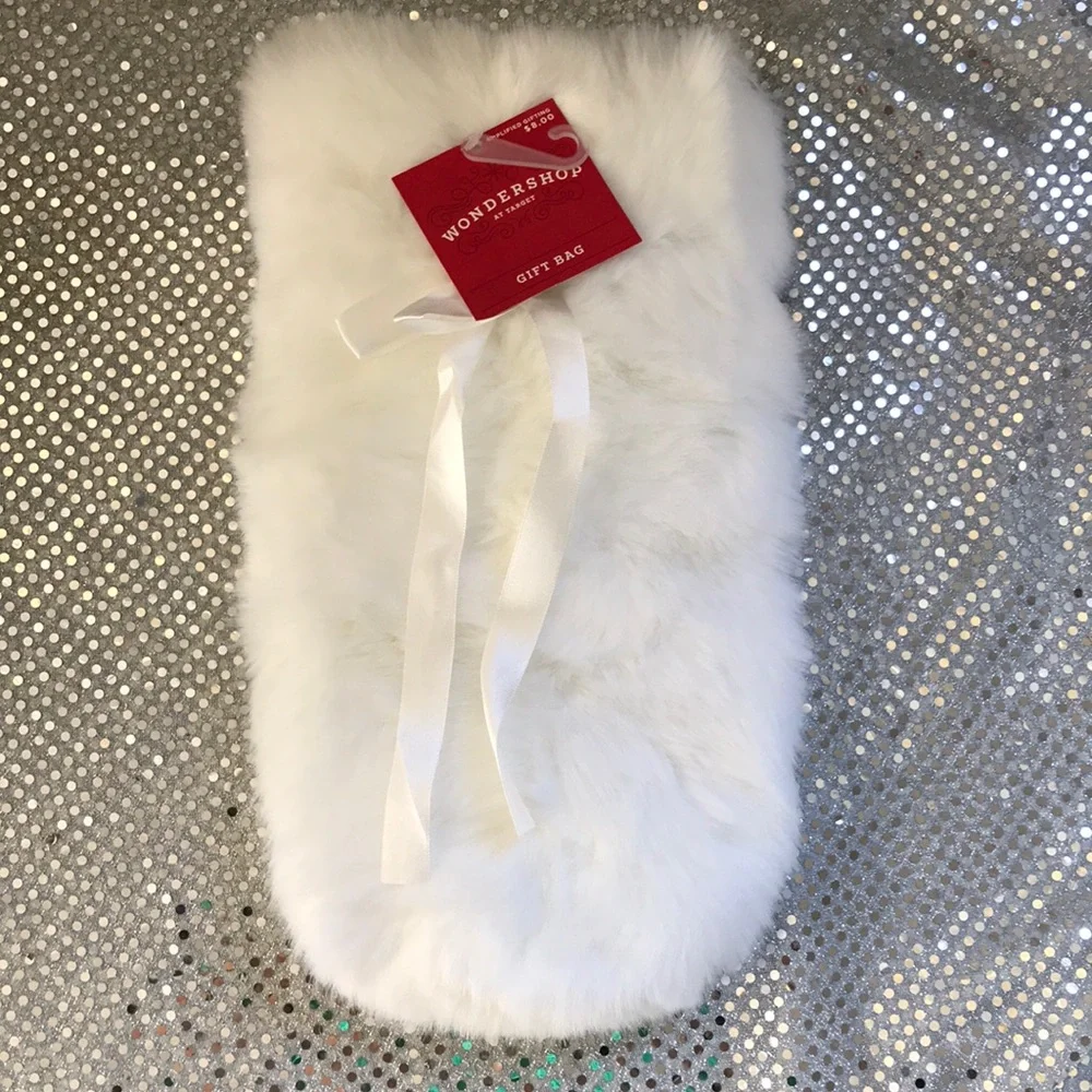 White Faux Fur Wine Bag Set of 2